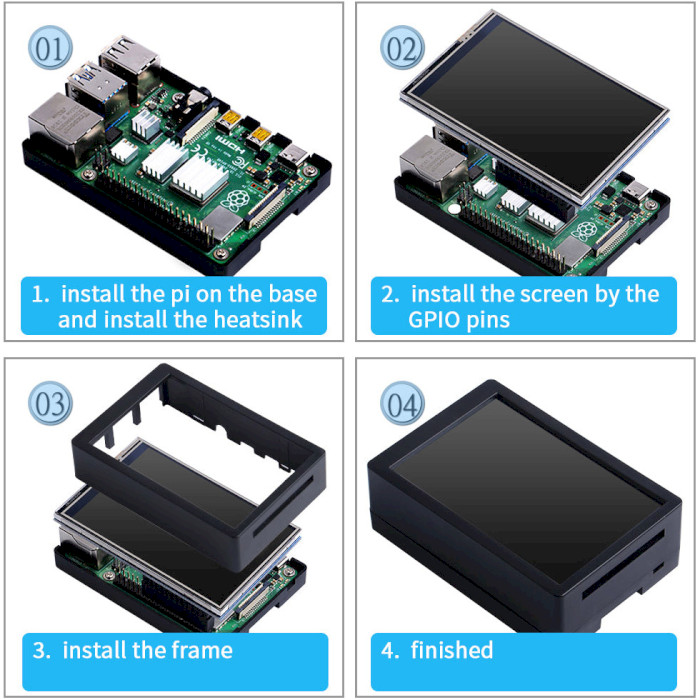 Корпус із дисплеєм 52PI ABS Case with 3.5" 480x320 Resistive Touch Screen TFT Display for Raspberry Pi 4B (K-0403)