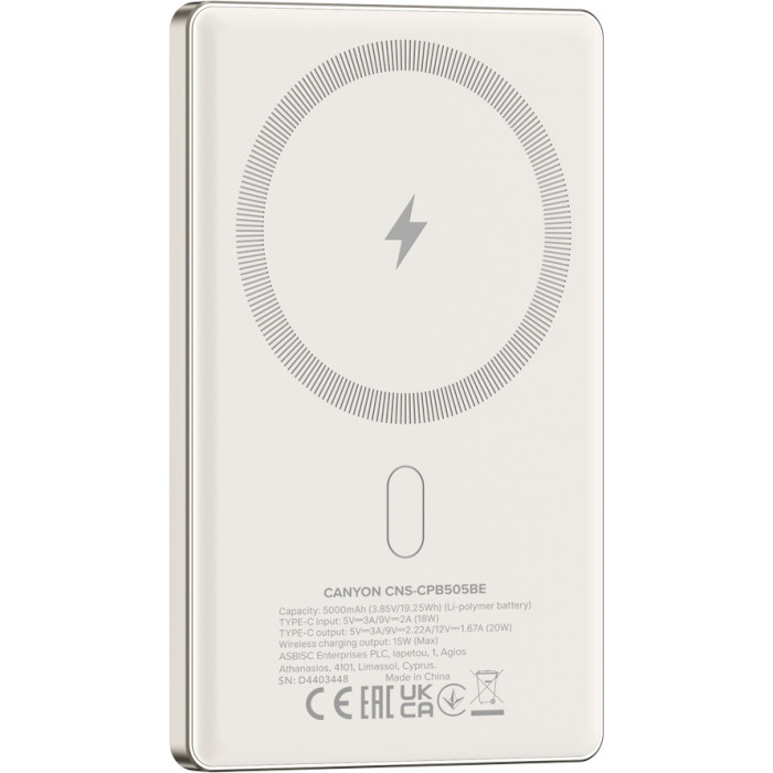 Повербанк MagSafe CANYON OnCharge 500 Slim 5000mAh Beige