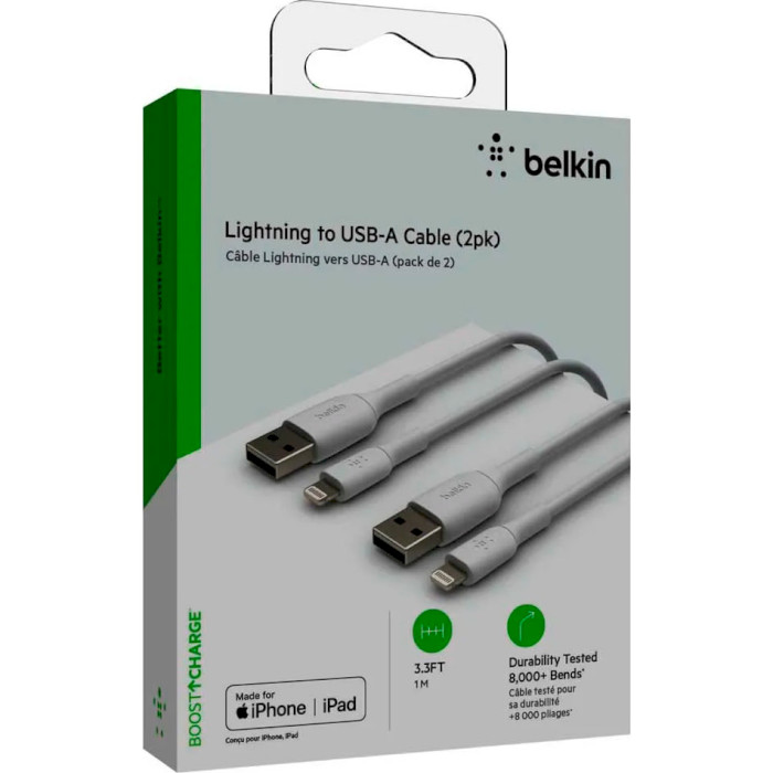 Кабель BELKIN Boost Up Charge USB-A to Lightning 2-pack 1м White (CAA001BT1MWH2PK)