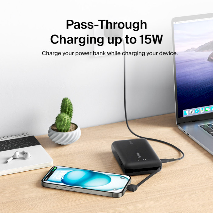 Повербанк BELKIN Boost Charge USB-C PD Power Bank 10K with Integrated Cable 10000mAh Black (BPB021HQBK)