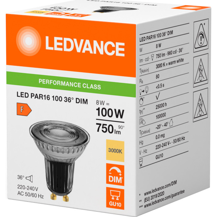 Лампочка LED LEDVANCE Perfomance MR16 GU10 8W 3000K 220V