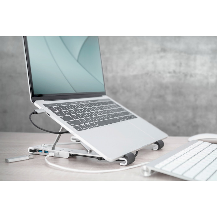 Подставка для ноутбука DIGITUS Variable Notebook Stand with Integrated USB-C Hub, 5 Port Silver