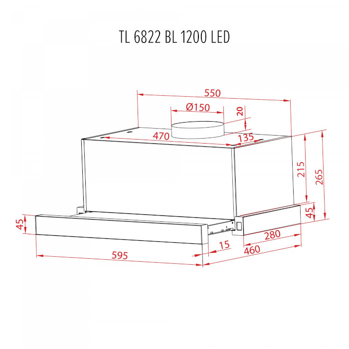 Витяжка PERFELLI TL 6822 BL 1200 LED