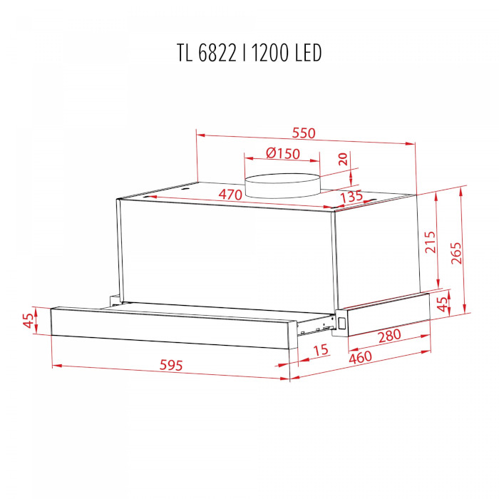 Витяжка PERFELLI TL 6822 I 1200 LED