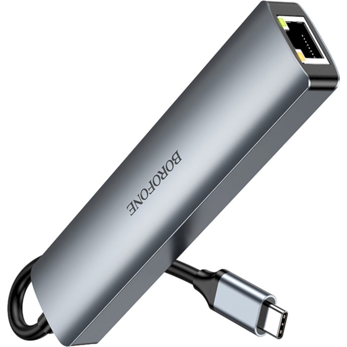 Порт-репликатор BOROFONE DH16 Buddy 6-in-1 USB-C to 1xHDMI, 1xUSB3.0, 2xUSB2.0, RJ-45, PD Metal Gray