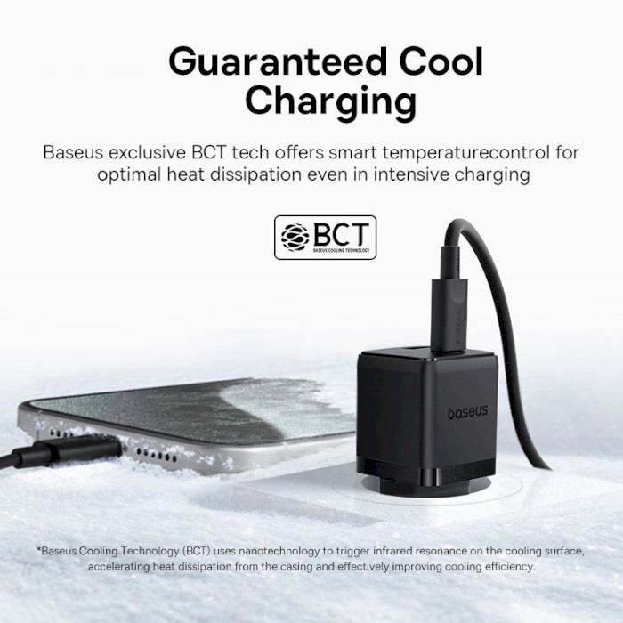 Зарядний пристрій BASEUS Palm Fast Charger C+U 30W EU Cluster Black w/Type-C to Type-C cable (P1011160A113-01)