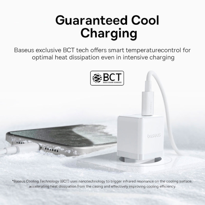 Зарядний пристрій BASEUS Palm Fast Charger C+U 30W EU Moon White w/Type-C to Type-C cable (P1011160A213-01)