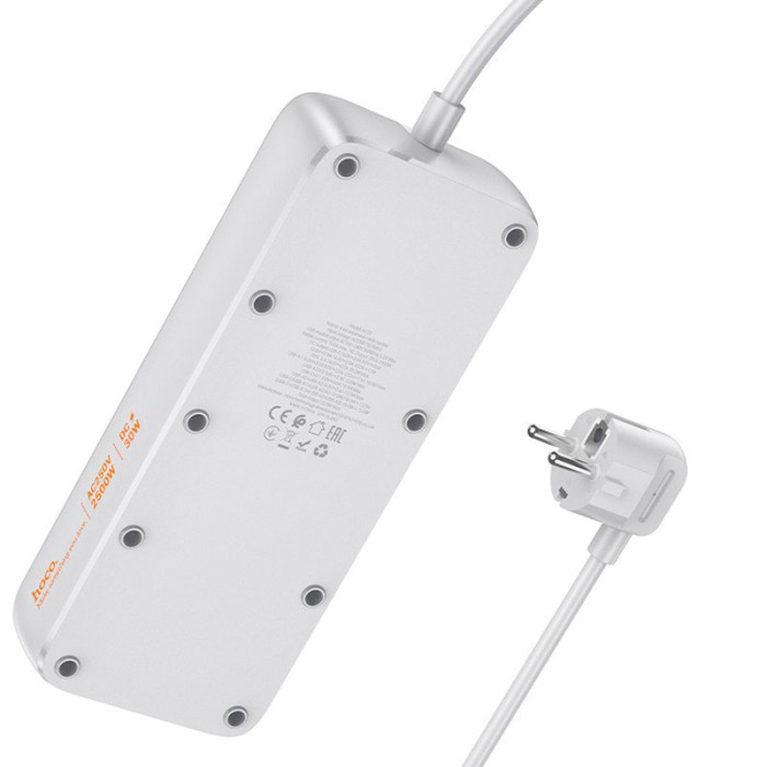 Сетевой фильтр HOCO AC22 Sunlight White, 4 розетки, 1xUSB-C, 3xUSB, 1.5м