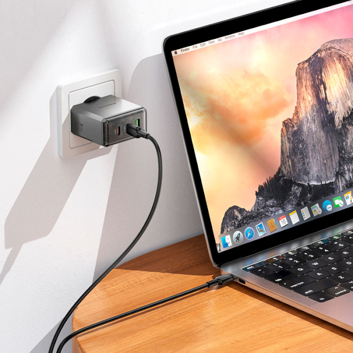 Зарядное устройство BOROFONE BN22 Lena 1xUSB-A, 2xUSB-C, PD65W, QC3.0 Metal Gray