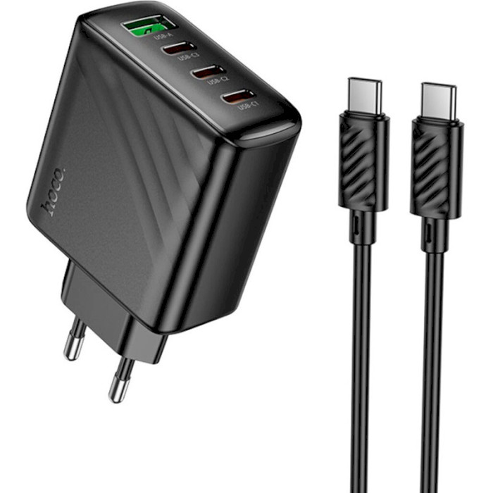 Зарядное устройство HOCO CS27A Supply 1xUSB-A, 3xUSB-C PD67W, QC3.0 Black w/Type-C to Type-C cable (6942007639842)