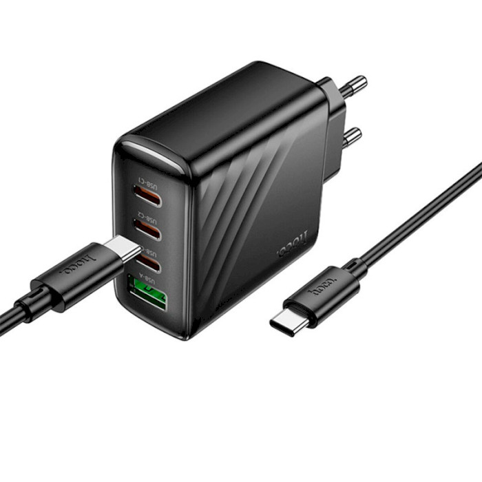 Зарядное устройство HOCO CS27A Supply 1xUSB-A, 3xUSB-C PD67W, QC3.0 Black w/Type-C to Type-C cable (6942007639842)