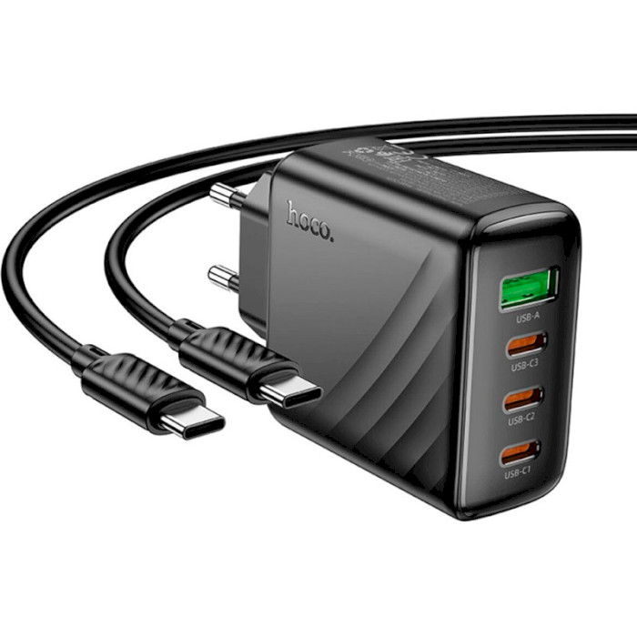 Зарядное устройство HOCO CS27A Supply 1xUSB-A, 3xUSB-C PD67W, QC3.0 Black w/Type-C to Type-C cable (6942007639842)