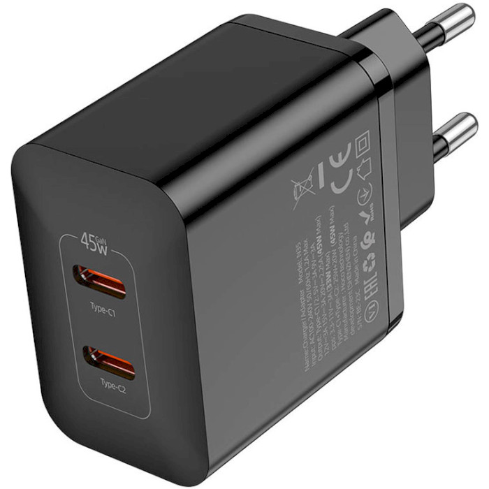 Зарядное устройство HOCO N35 Streamer 2xUSB-C, PD45W Black (6931474797193)