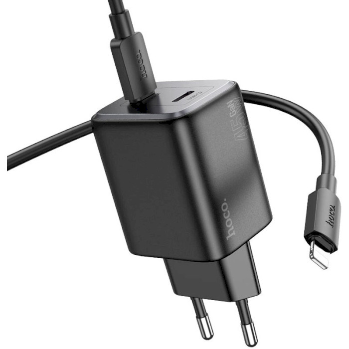 Зарядное устройство HOCO N42 Elogiado 2xUSB-C, PD45W Black w/Type-C to Lightning cable (6942007617109)