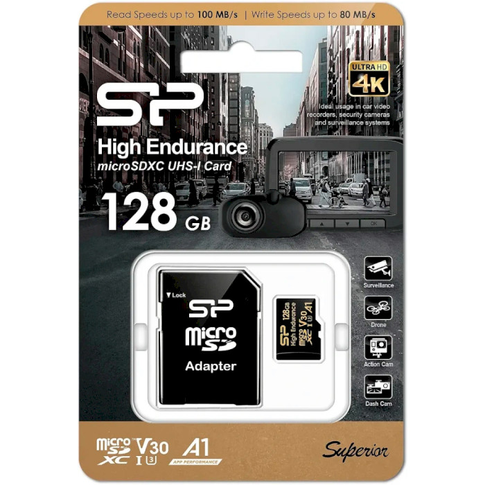 Карта пам'яті SILICON POWER microSDXC High Endurance 128GB UHS-I U3 V30 A1 Class 10 + SD-adapter (SP128GBSTXDV3V1HSP)