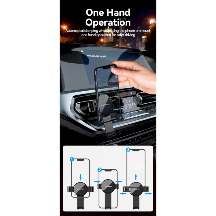 Автодержатель для смартфона VENTION Auto-Clamping Car Phone Mount With Duckbill Clip Black