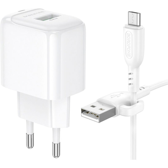 Зарядное устройство BOROFONE BAS42A Potential 1xUSB-A, QC3.0, 18W White w/Micro-USB cable