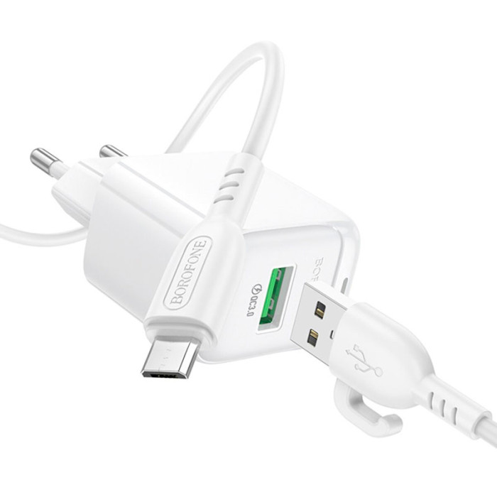 Зарядное устройство BOROFONE BAS42A Potential 1xUSB-A, QC3.0, 18W White w/Micro-USB cable