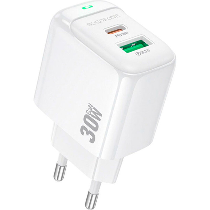 Зарядное устройство BOROFONE BAS45A Potential 1xUSB-A, 1xUSB-C, PD30W, QC3.0 White