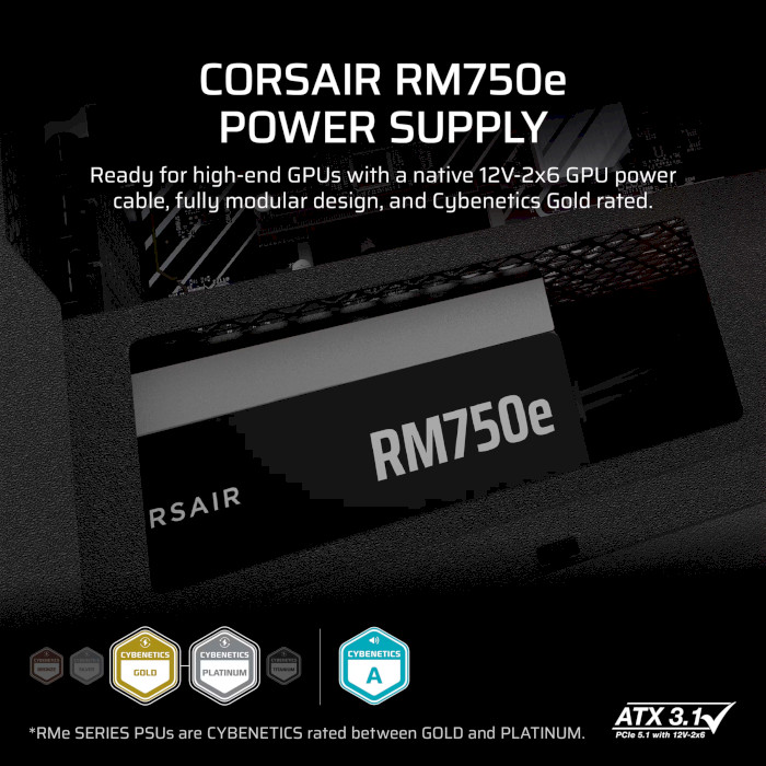 Блок живлення 750W CORSAIR RM750e ATX 3.1 (CP-9020295-EU)