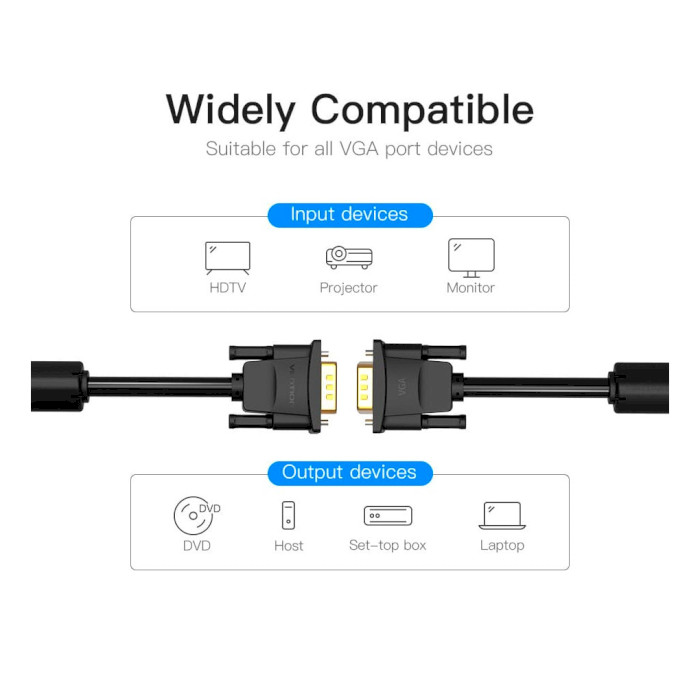 Кабель VENTION Male to Male VGA 8м Black (DADBK)