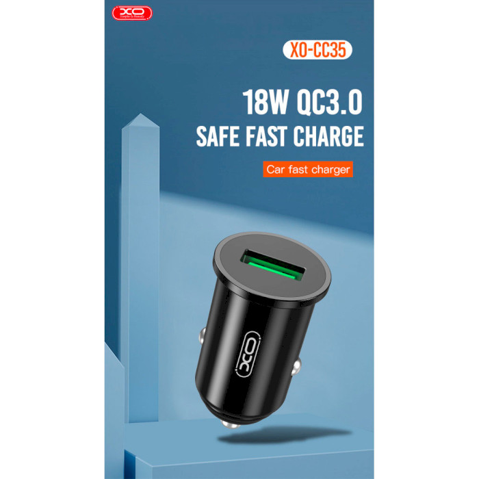 Автомобільний зарядний пристрій XO CC35 1xUSB-A, QC3.0, 18W Car Charger Black (XO-CC35-BK)