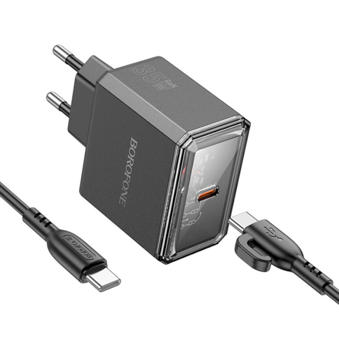 Зарядное устройство BOROFONE BAS31A Treasure 1xUSB-C, PD35W, QC3.0 Black w/Type-C to Type-C cable