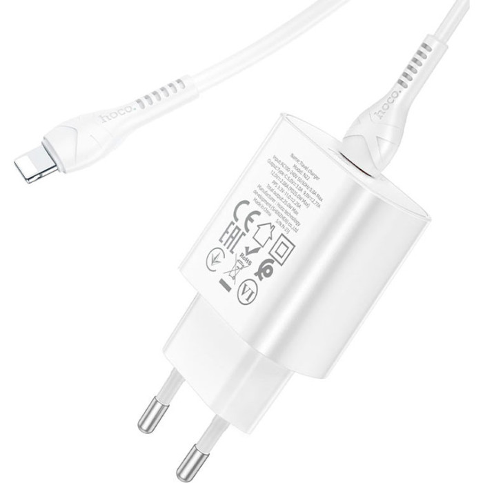 Зарядний пристрій HOCO N22 Jetta 1xUSB-C, PD25W White w/Type-C to Lightning cable (6931474760074)