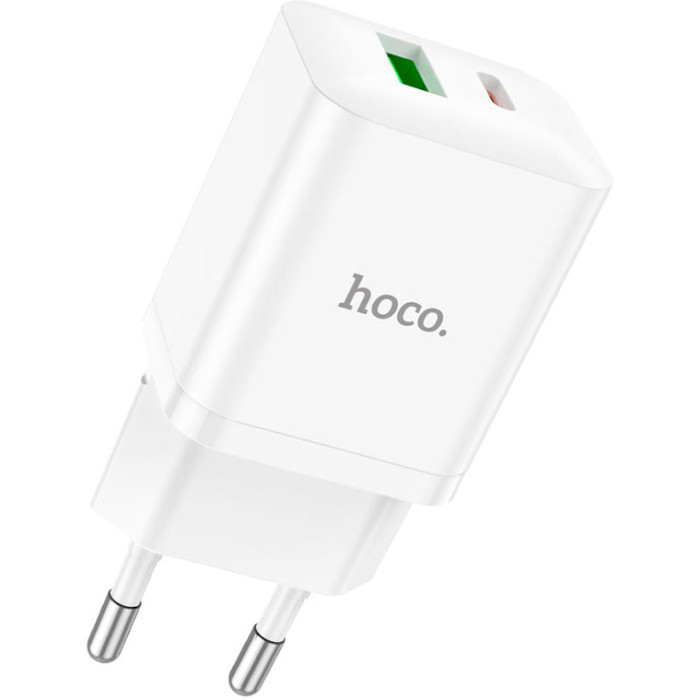 Зарядний пристрій HOCO N28 Founder 1xUSB-A, 1xUSB-C, PD20W, QC3.0 White w/Type-C to Lightning cable (6931474783530)