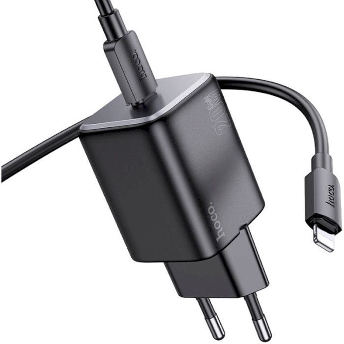 Зарядний пристрій HOCO N40 Mighty 1xUSB-C, PD20W Black w/Type-C to Lightning cable (6942007616980)