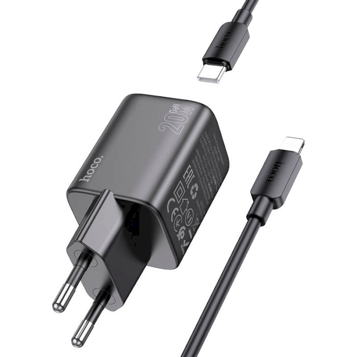 Зарядний пристрій HOCO N40 Mighty 1xUSB-C, PD20W Black w/Type-C to Lightning cable (6942007616980)