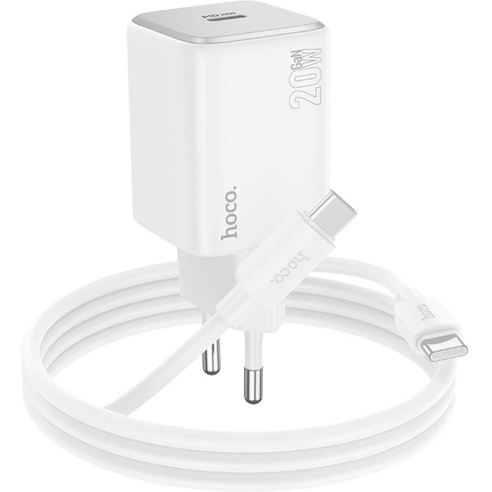 Зарядний пристрій HOCO N40 Mighty 1xUSB-C, PD20W White w/Type-C to Type-C cable (6942007617017)