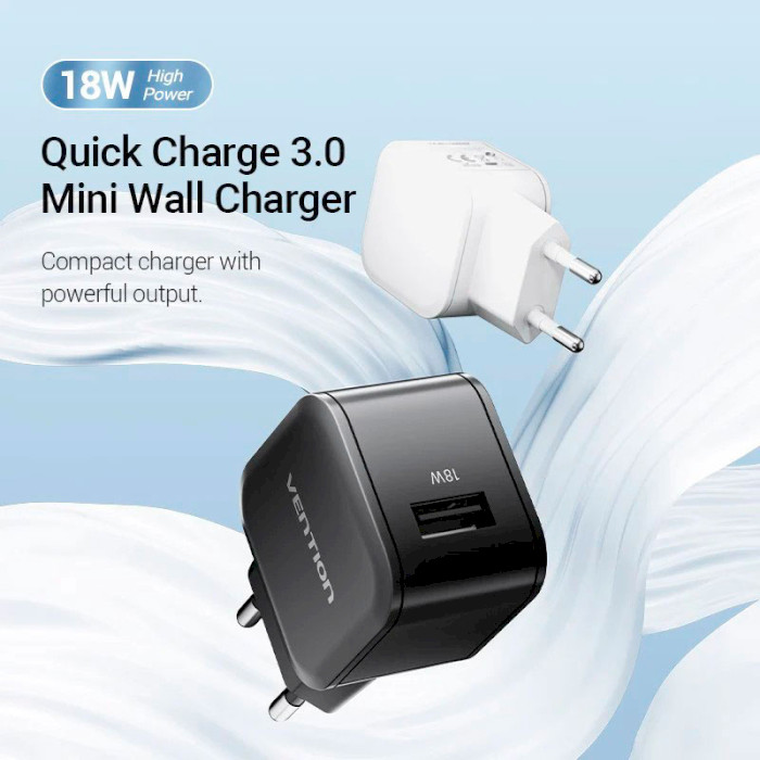 Зарядний пристрій VENTION One-Port USB-A, QC3.0, 18W Wall Charger White (FEKW0-EU)