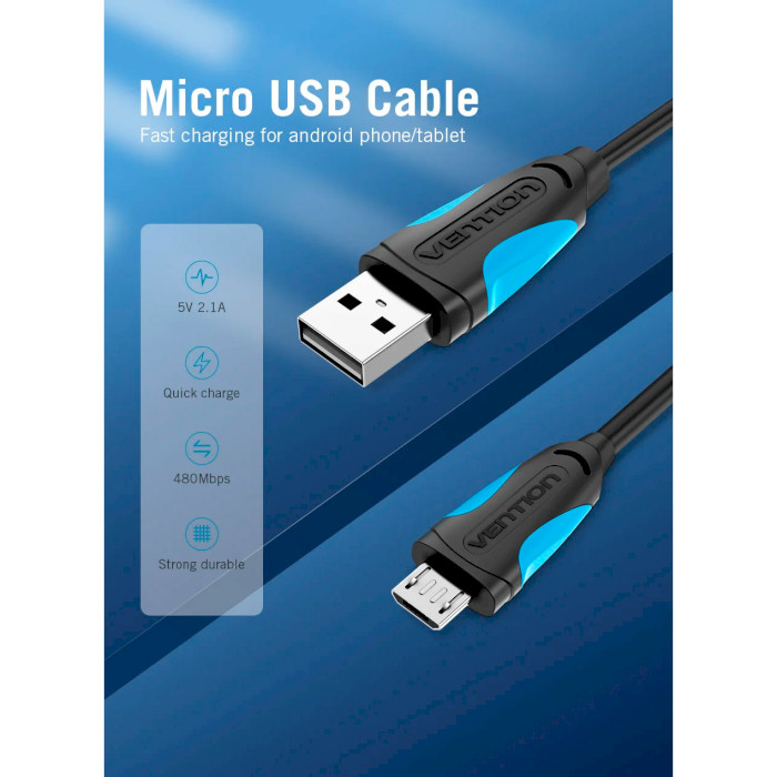 Кабель VENTION USB2.0 AM to Micro-USB 0.5м Black (VAS-A08-B050)