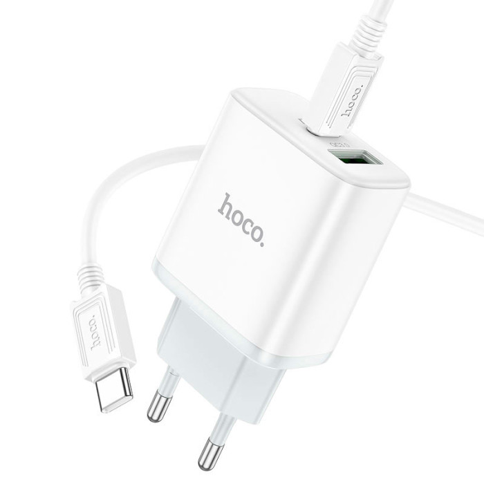 Зарядний пристрій HOCO C105A Stage 1xUSB-A, 1xUSB-C, PD20W, QC3.0 White w/Type-C to Type-C cable (6931474782922)