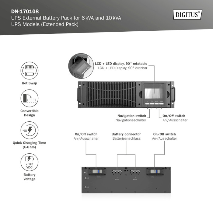 Зовнішній акумуляторний блок DIGITUS DN-170108 (12В, 180Агод)