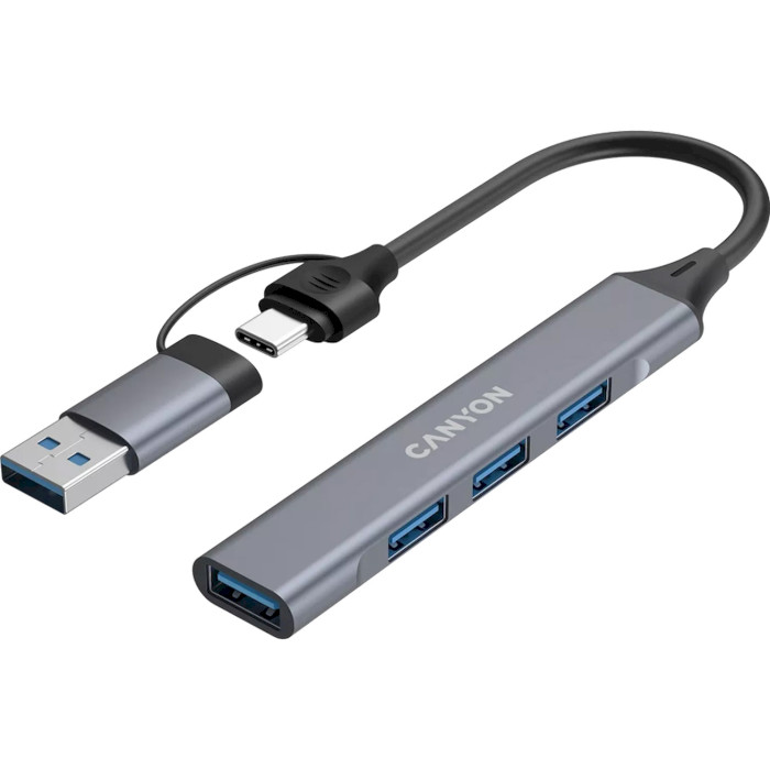 USB-хаб CANYON DS-02 USB-A/C 4-in-1 Hub Gray (CNS-TDS02G)