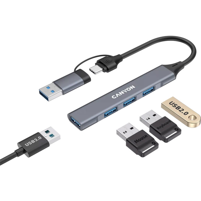 USB-хаб CANYON DS-02 USB-A/C 4-in-1 Hub Gray (CNS-TDS02G)