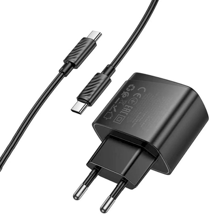 Зарядное устройство HOCO CS61A Bright 1xUSB-A, 1xUSB-C, PD30W, QC3.0 Black w/Type-C to Type-C cable (6942007638449)