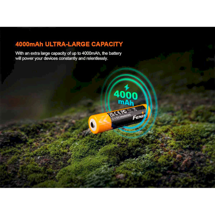 Аккумулятор FENIX Li-Ion 18650 4000mAh 3.6V TipTop, USB-C зарядка (ARB-L18-4000U)