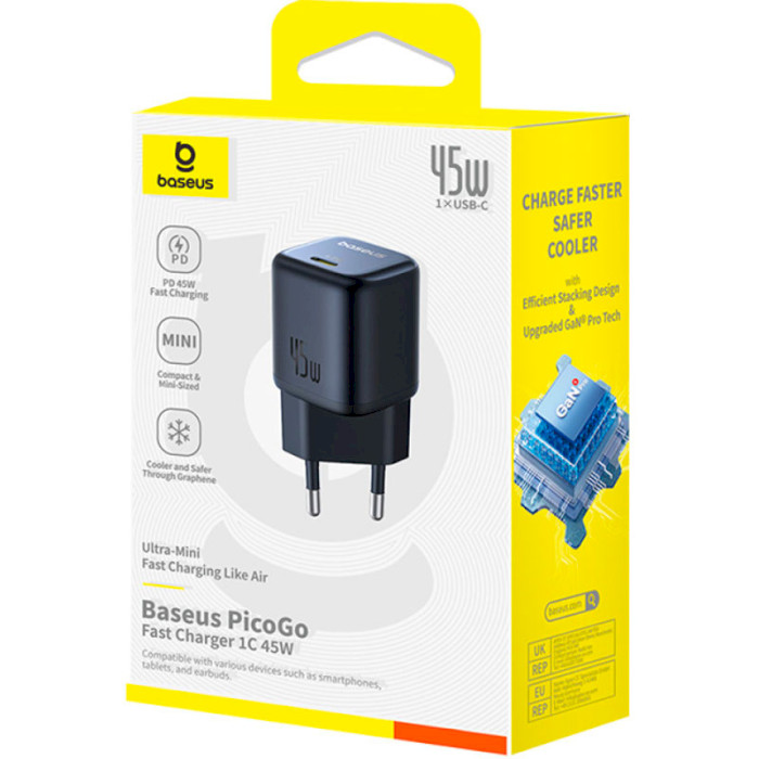 Зарядний пристрій BASEUS PicoGo GaN Fast Charger 1C 45W Black (P10176800123-00)