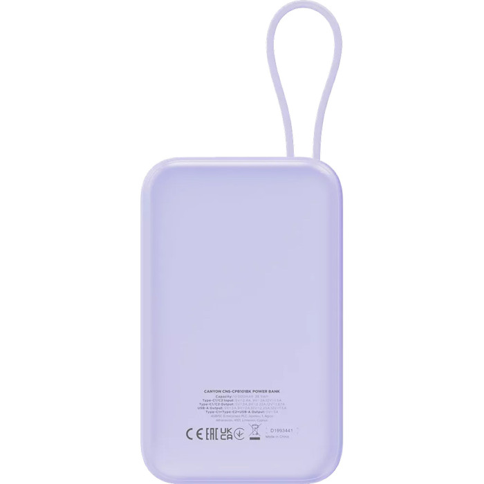 Повербанк CANYON OnPower 101 22.5W 10000mAh Purple