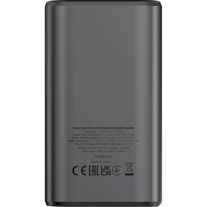 Повербанк CANYON OnPower 130 30W 10000mAh Dark Gray