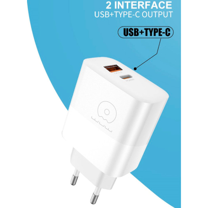 Зарядний пристрій WUW C209 1xUSB-A, 1xUSB-C, PD45W White