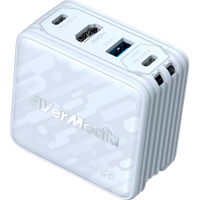 Зарядний пристрій AVERMEDIA GC313 Core Go GaN 100W 2xUSB-C, 1xUSB-A, 1xHDMI White w/Type-C to Type-C cable