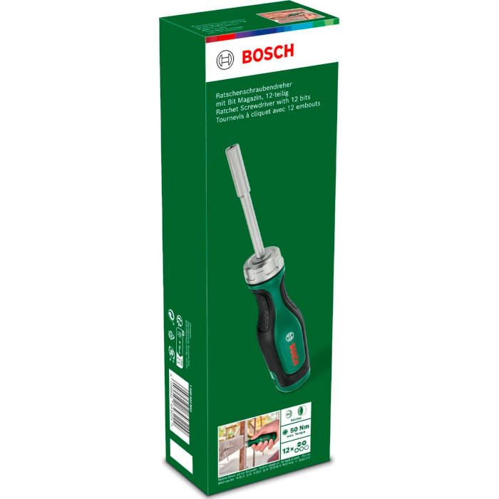 Отвёртка реверсивная с насадками BOSCH Ratchet Screwdriver with 12 Bits (1.600.A02.BX2)