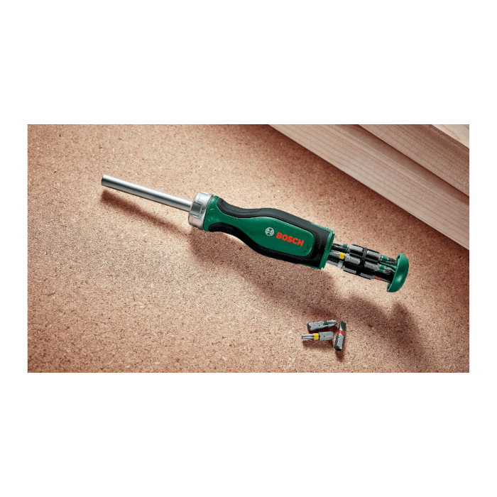 Отвёртка реверсивная с насадками BOSCH Ratchet Screwdriver with 12 Bits (1.600.A02.BX2)