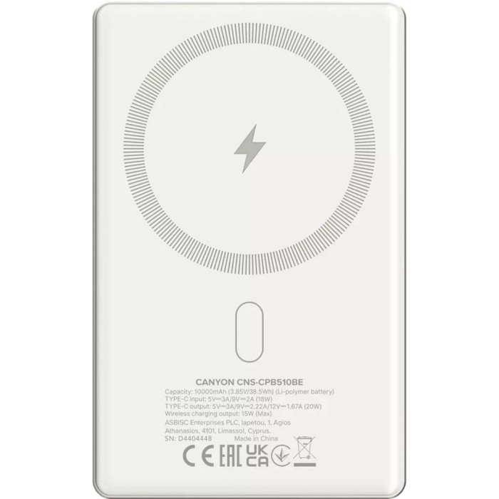 Повербанк MagSafe CANYON OnCharge 510 Slim 20W 10000mAh Beige