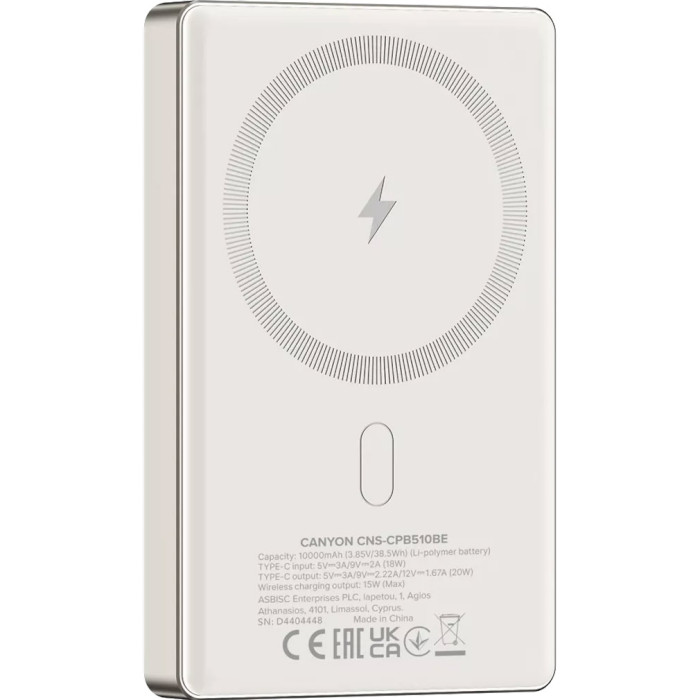 Повербанк MagSafe CANYON OnCharge 510 Slim 20W 10000mAh Beige