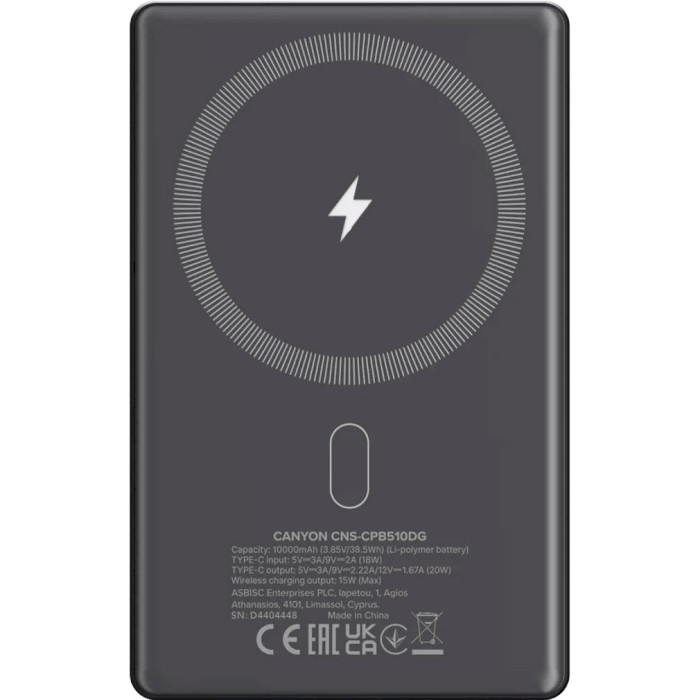 Повербанк MagSafe CANYON OnCharge 510 Slim 20W 10000mAh Gray